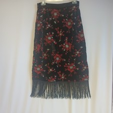 Maeve Anthropologie Embroidered Pencil Skirt Holiday Metallic Fringe