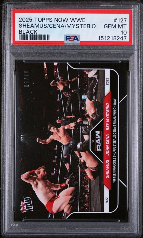 2025 TOPPS NOW WWE #127 SHEAMUS/CENA/MYSTERIO BLACK 08/10 PSA 10 POPULATION 1