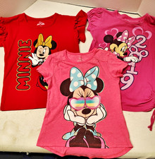 Disney Minnie Mouse Girls Lot of 3 Pink Red Graphic Tees SZS 6/6X One Flaw