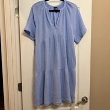 GAP Blue V-Neck Short Sleeve A-Line Knee Length Dress 100% Cotton Size S