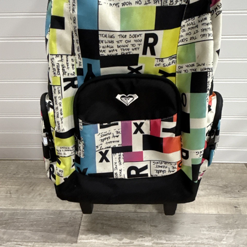 Mochila con ruedas vintage Y2K Roxy Teenie Wahine equipaje brillante lindo estampado usada en excelente estado Foto 3 de 4