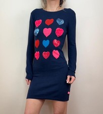 Abito donna Billieblush mini maglione maglia cuore blu navy S coquette Y2K San Valentino