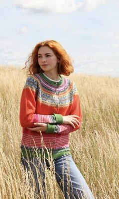 Brandneu ohne Etikett Eribe Alpine lange Strickjacke Fairisle 100 % Merino Lammwolle Bellarose