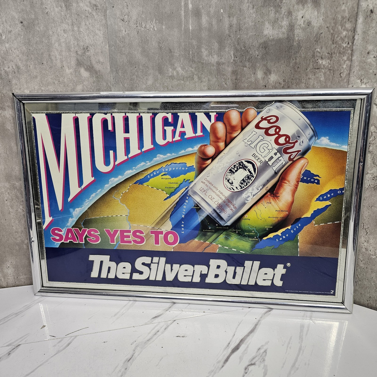 Vintage '92 Coors Light Beer Silver Bullet Michigan Mirror