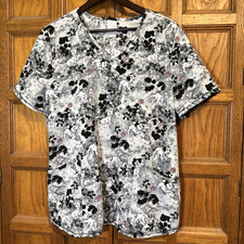 Disney 100  1 Dalmatians V-Neck Top Women's XL Poly Spandex Scrubs 4 Pockets SS