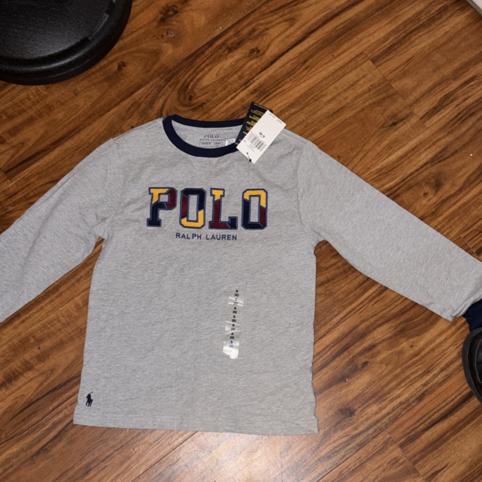 Polo Ralph Lauren Boys Long Sleeve Solid Logo T-Shirt Gray Navy Size 8