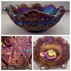 Vtg  Imperial  Amethyst Purple Smoke Carnival Glass 8” Bowl Hobstar Iridescent