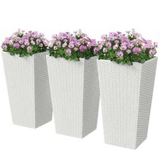 Set of 3 Tall Planters, Indoor and Outdoor Flower Pot Set, White