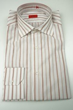 Isaia Blush White Striped Long Sleeve Cotton Dress Shirt 15.5/39 NEW