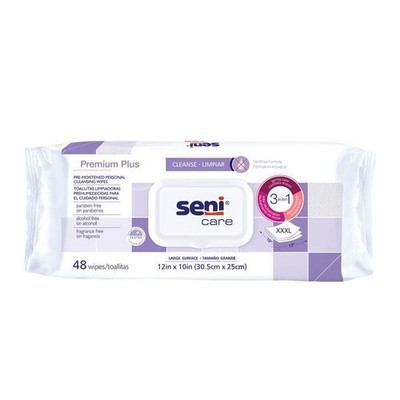 SENI CARE PREM+ PRE-MOIST LARGE WIPES 48CT