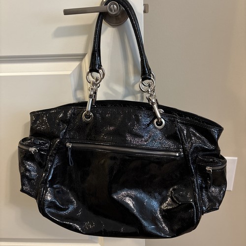 LA CANADIENNE Black Patent Leather Double Handle Bag Made In Italy