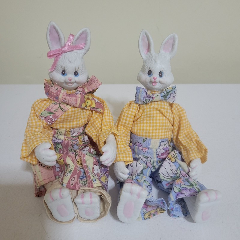 RABBIT DOLL Pair approx 7 inches Shelf-sitting Bunny Dolls in Matching outfits