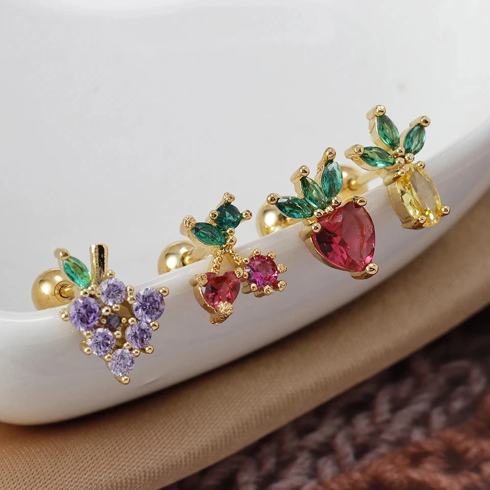 925 Серебряный цирконий фрукты серьги-гвоздики вишневой формы круглый женщин ювелирных изделий - Изображение 2 из 4