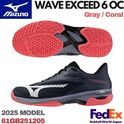Mizuno Tennis Shoes WAVE EXCEED 6 OC Gray/Coral 61GB2512 05 2025 NEW!