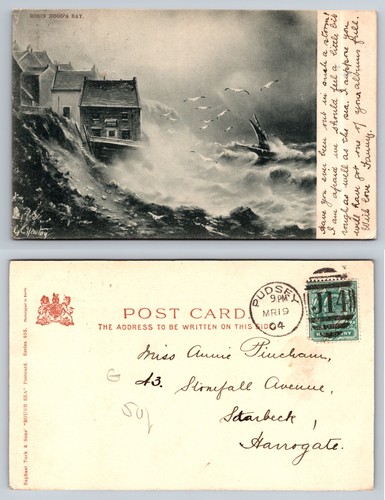 Yorkshire - Robin Hood's Bay - Tuck's 'Rough Sea', verschickt 1904
