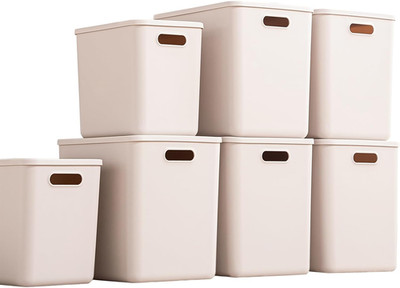 Versatile Plastic Storage Bins with Lids - Grey Organizer Baskets (5XL+2L)