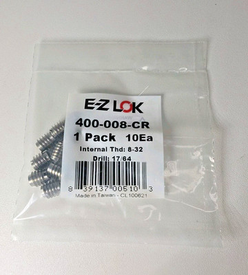 Threaded Inserts for Hard-Wood, Stainless Steel 8-32 Internal Thread 10pk, New