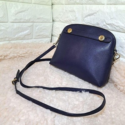 FURLA Hyper Mini Leather Shoulder Bag Dark Blue Near Mint Authentic
