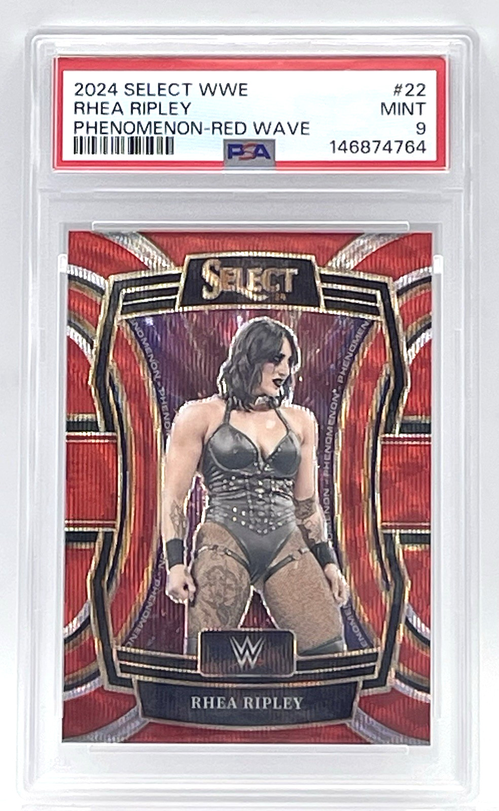 RHEA RIPLEY - 2024 PANINI WWE SELECT PHENOMENON RED WAVE #121/149 - PSA 9 MINT view 2