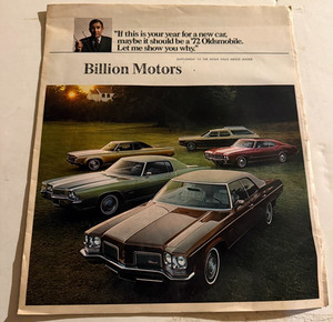 1972 Oldsmobile Print Ad Cutlas S Cutlass Supreme Billion Motors Sioux Falls SD