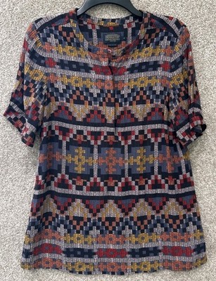 Pendleton Stella Blouse Womens Size 10 Western Aztec Viscose Short Sleeve