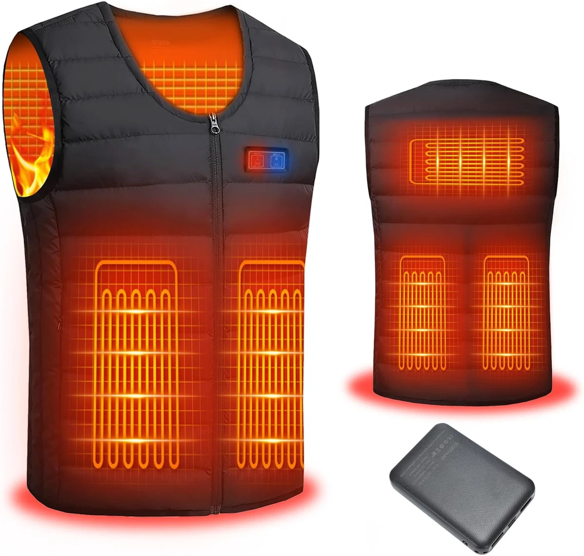 ORORO Gilet Riscaldato Uomo Leggero Trapuntato Con Power Bank - 4 Zone Di Calore, Nylon Impermeabile, FELLEX Isolante - 4