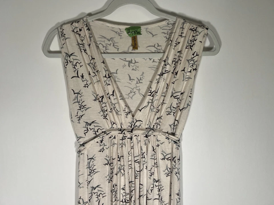 Vestido Vintage Y2K Rachel Pally Essie Maxi Crema Gaviota Estampado Completo Talla M Foto 3 de 4