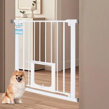 Baby Gate With Pet Door Dog Cat Child Safety Extra Wide Walk Thru Fence Guard DE