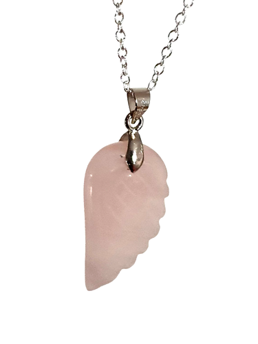 Collar Ala de Ángel Rosa Cuarzo Colgante Devoción Piedra 18" Cadena Plateada - Imagen 11 de 12