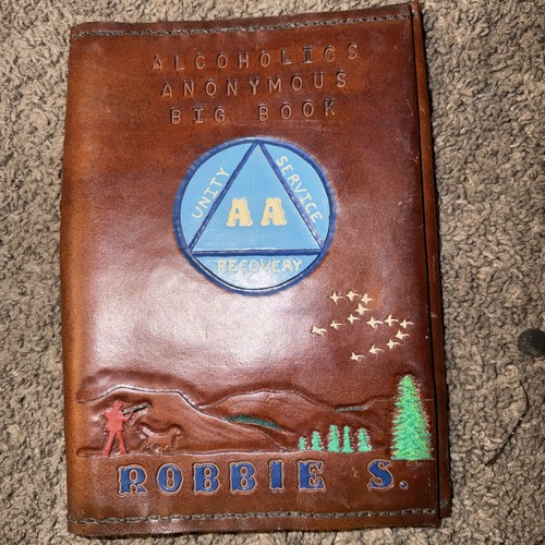Custom Hand Tooled Leather AA Big Book Cover Robbie S Alcoholics Anonymous Art