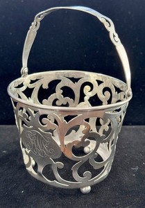 Vintage Sterling Silver Wine Coaster Bottle Holder Pierced Scroll Monogram