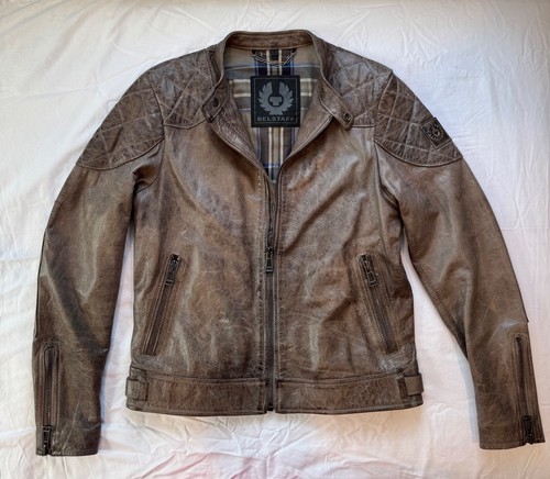 Belstaff The Outlaw Distressed Brown Leather Moto Jacket Men’s Size IT 50 US 40