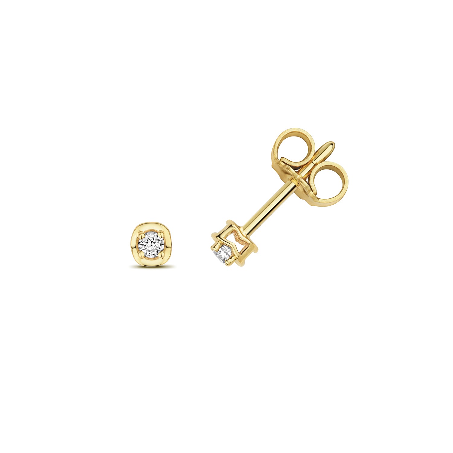 Boucles d'oreilles or 375/1000 femme puces diamant 0.06 carat et bijoux fins 3mm