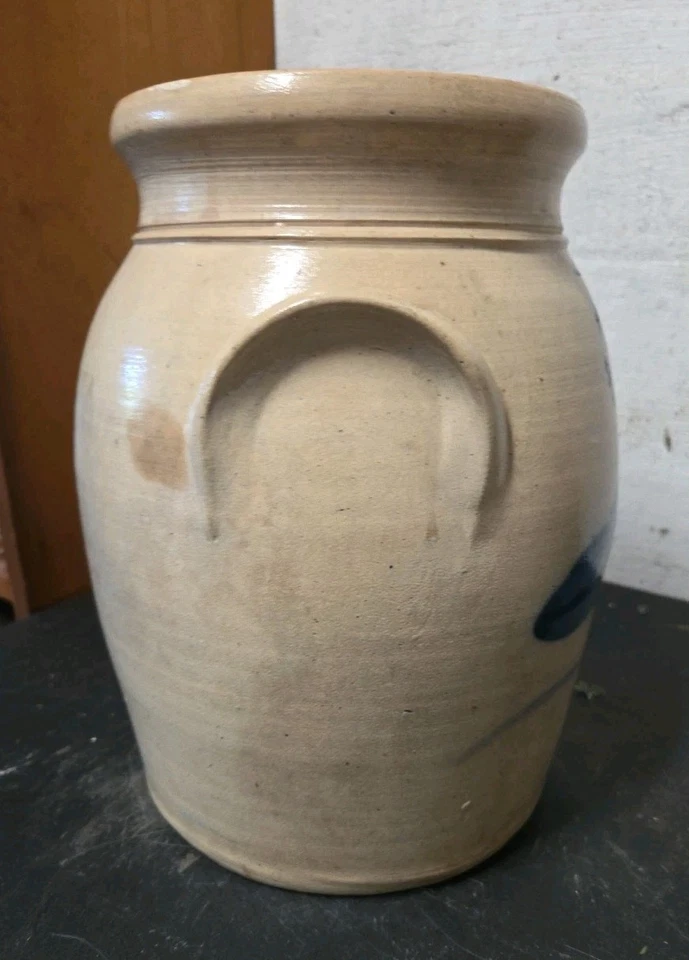 Nathan N. Clark Jr Athens NY Gres Azul Cobolto Floral Tarro Tulipán C. 1840-91 Foto 4 de 4