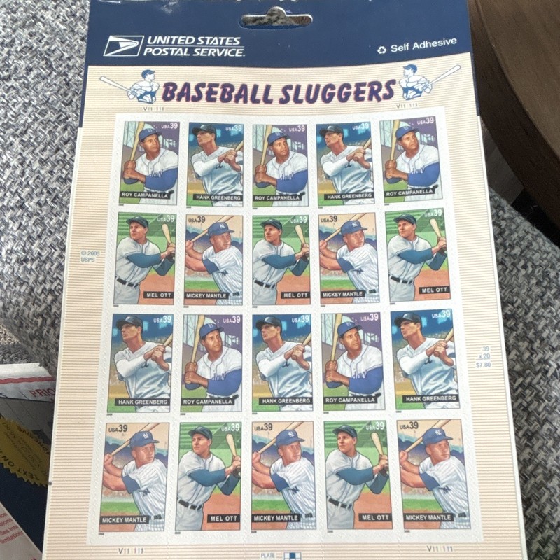 USPS United States Baseball Sluggers 39¢ Self-Adhesive Full Sheet 2005