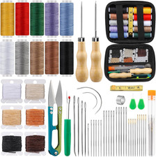 Tikjiua 59 Pcs Leather Sewing Kit, Upholstery Needle and Thread Repair Kit Hea