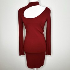 Urban Outfitters Womens Red Long Sleeve Ribbed Bodycon Mini Dress Size M EUC