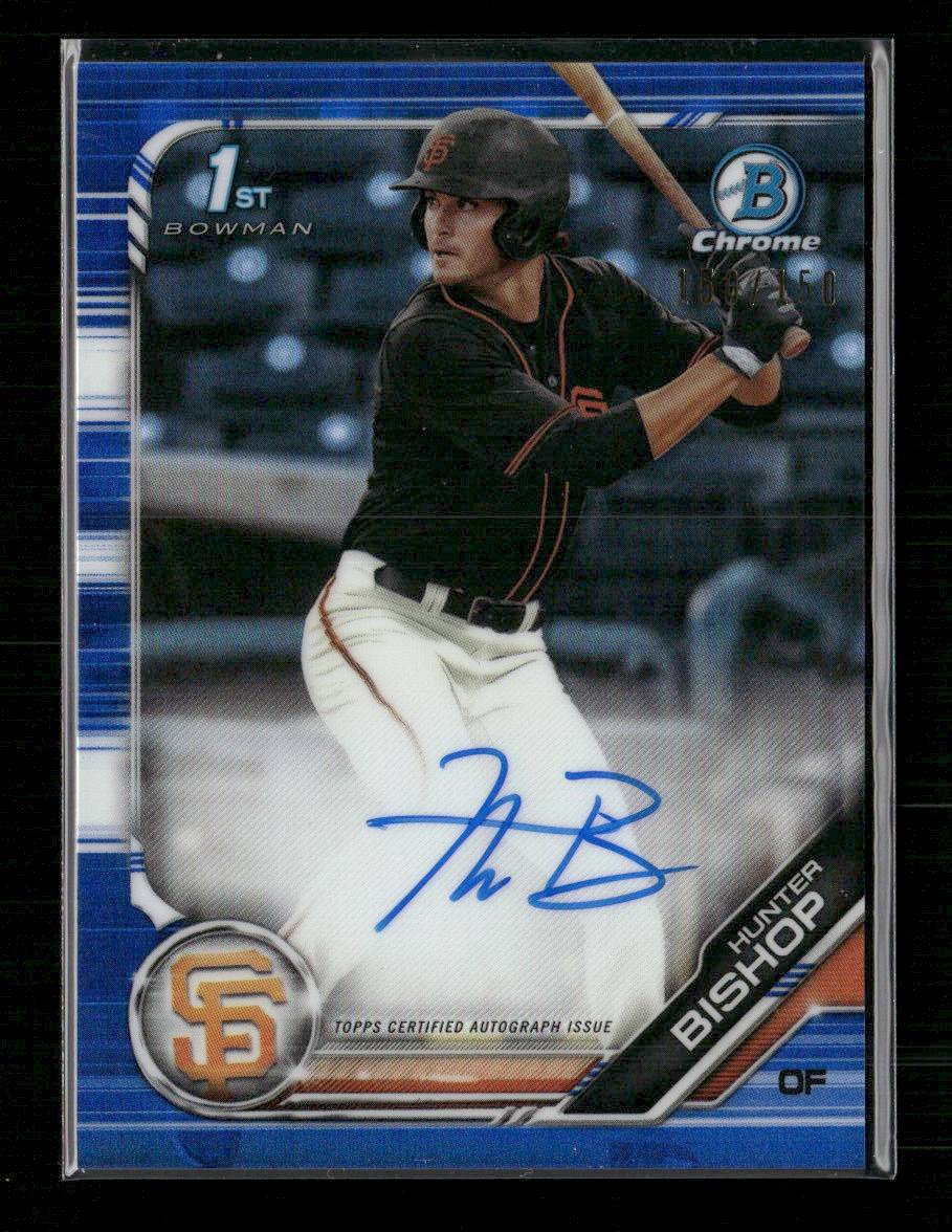 2019 Bowman Draft Hunter Bishop 1st Bowman Chrome On-Card Auto Blue Ref. #/150