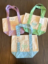 Trader Joe’s Mini Pastel Canvas Tote Bag Set of 3 NWT Purple Green Blue Limited