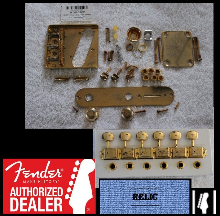 Fender/Allparts Aged/Relic Gold Telecaster Vintage Hardware Set w/ Tuners 0020