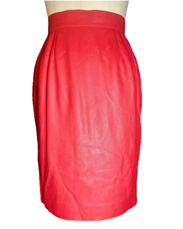 Christian Dior Couture Red Faux Leather Pencil Skirt w/ Pockets Sz L
