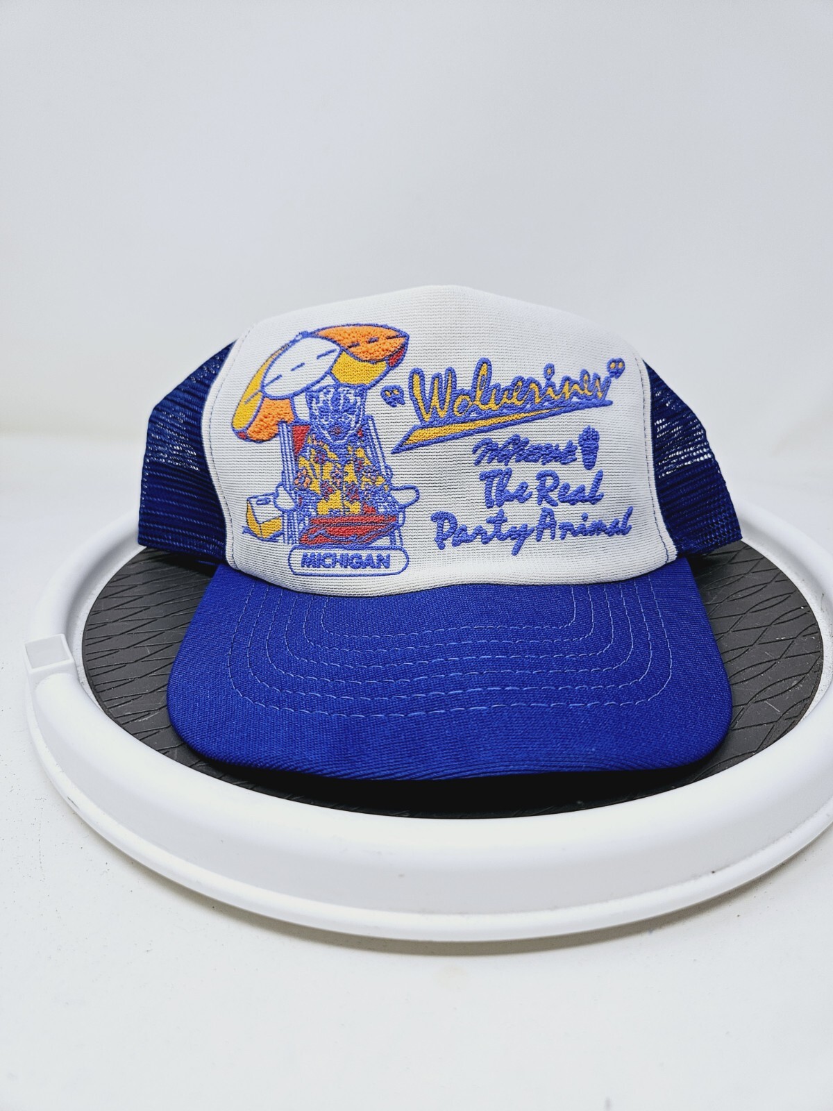 Vintage Michigan Wolverines Party Animal Mesh Trucker Hat 1980s USA Made RARE
