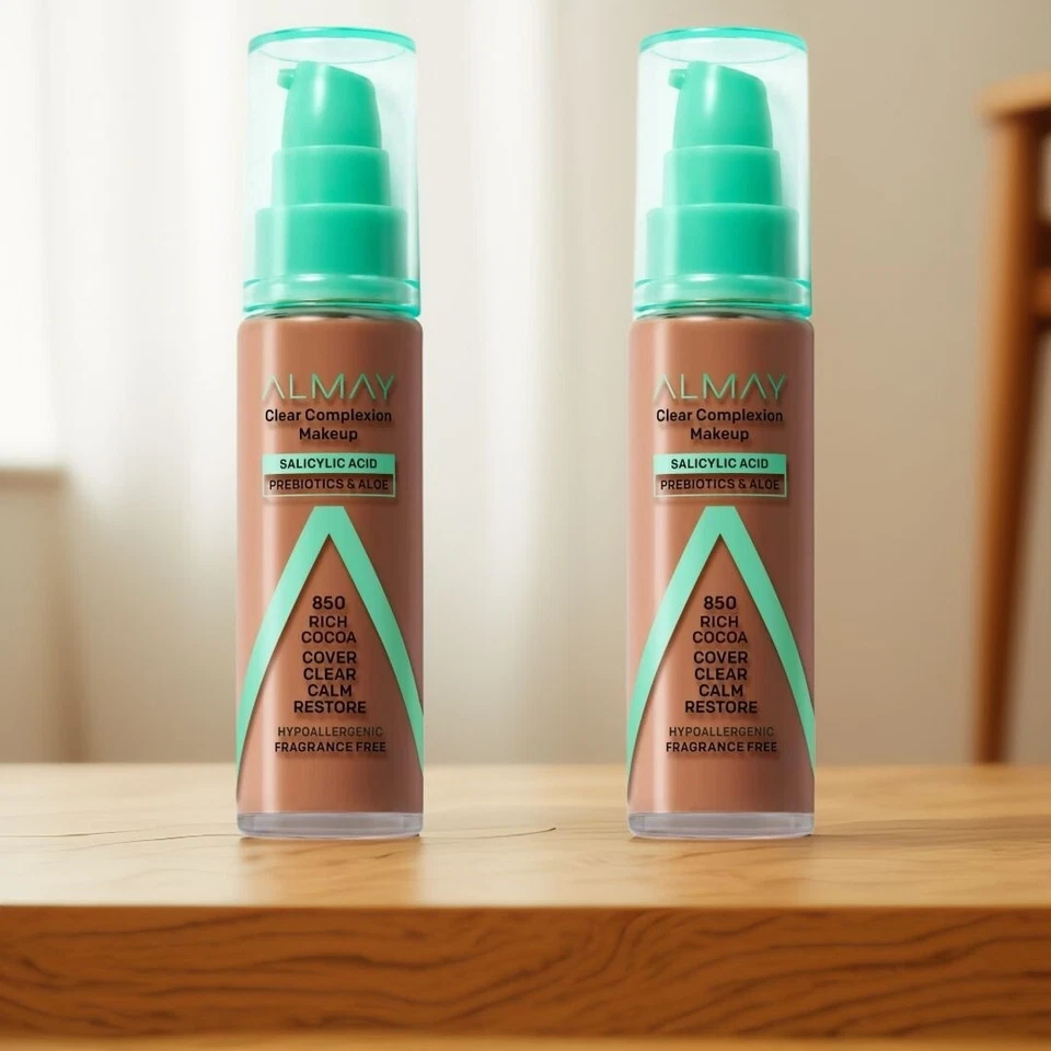 Almay Clear Complexion Makeup Hypoallergenic 850 Rich Cocoa 1 FL Oz 2 Packs NEW - Image 4 of 4