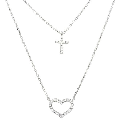 Double Layer Chain Heart Cross Pendant 