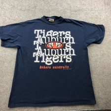 Vintage Auburn Tigers Shirt Men XL Gray Blue Short Sleeve Logo Spell Out Y2K