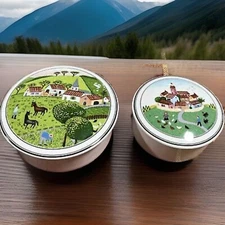 Villeroy & Boch NAIF Design Porcelain Round Trinket Covered Boxes Set of 2