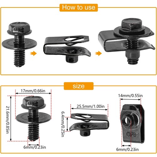 Car Exterior Body Panel & Facia Plate Fastener M6 Bolts & U-nut Clips Retainer - Picture 3 of 7