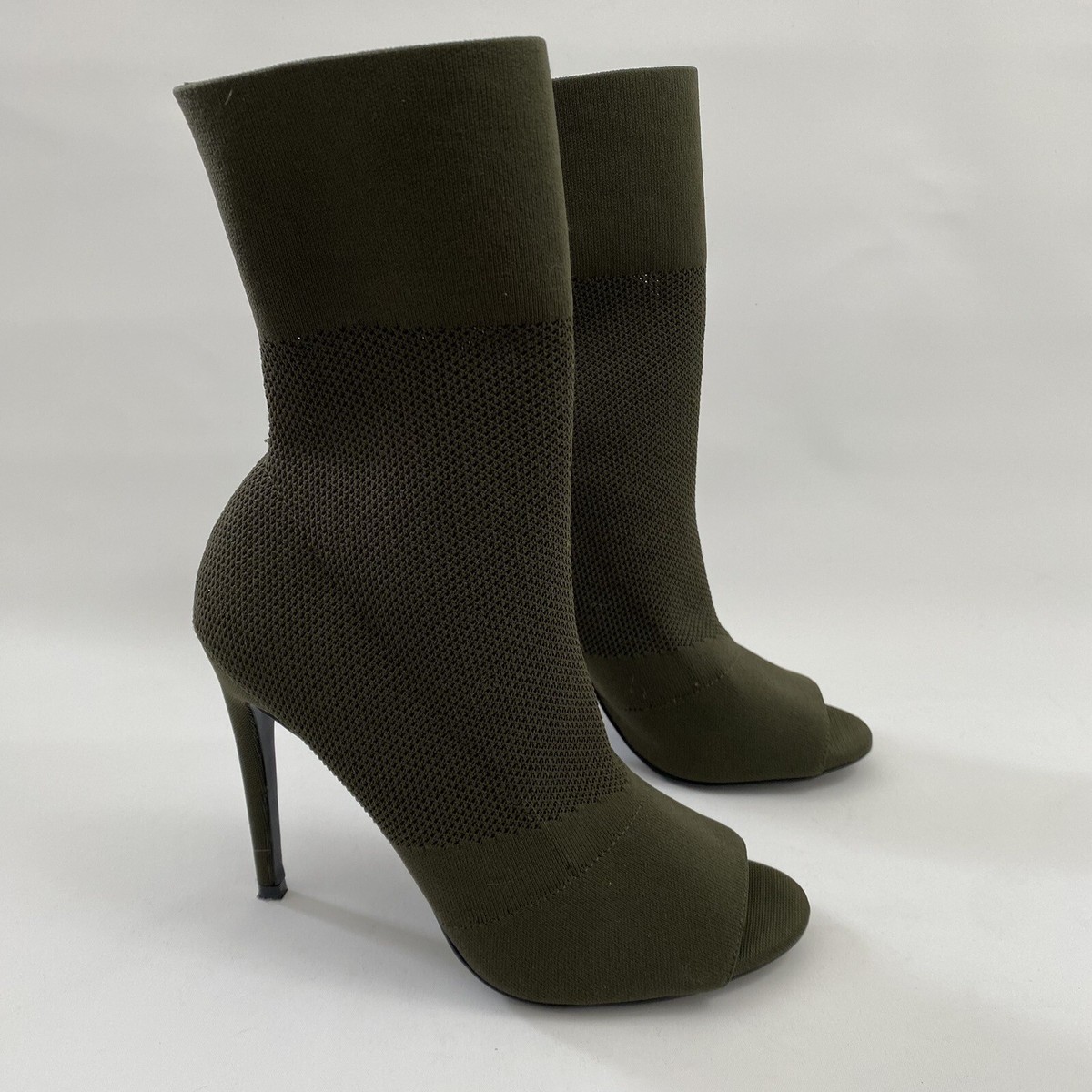 Sock Boots Olive Peep Toe Booties Steve Madden Green Open Toe
