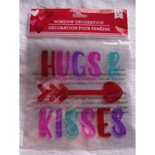 NEW Valentine's Day Hugs and Kisses Glitter Window Gel Clings Decorations 12 pc 