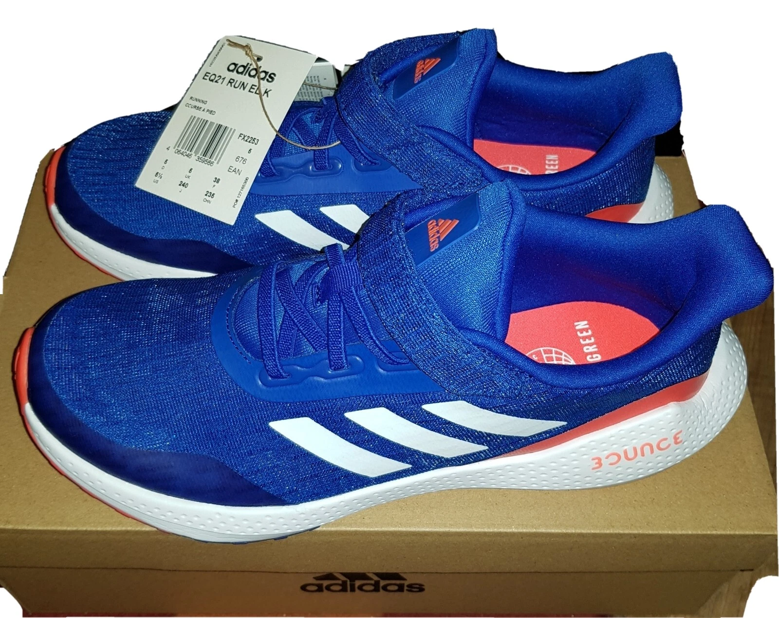 Scarpe da ginnastica Adidas EQ21 RUN nuove autentiche blu bianco UK 5 EU 38
